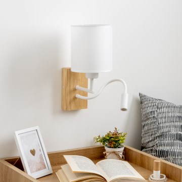 Brilagi - LED Fleksibilna stenska svetilka NUBILA WOOD 1xE27/25W/230V + LED/3W hrast/bela