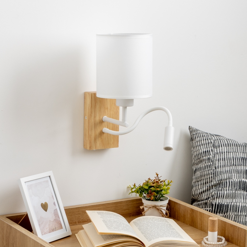 Brilagi - LED Fleksibilna stenska svetilka NUBILA WOOD 1xE27/25W/230V + LED/3W hrast/bela