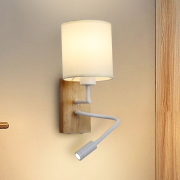 Brilagi - LED Fleksibilna stenska svetilka NUBILA WOOD 1xE27/25W/230V + LED/3W hrast/bela/krem barva