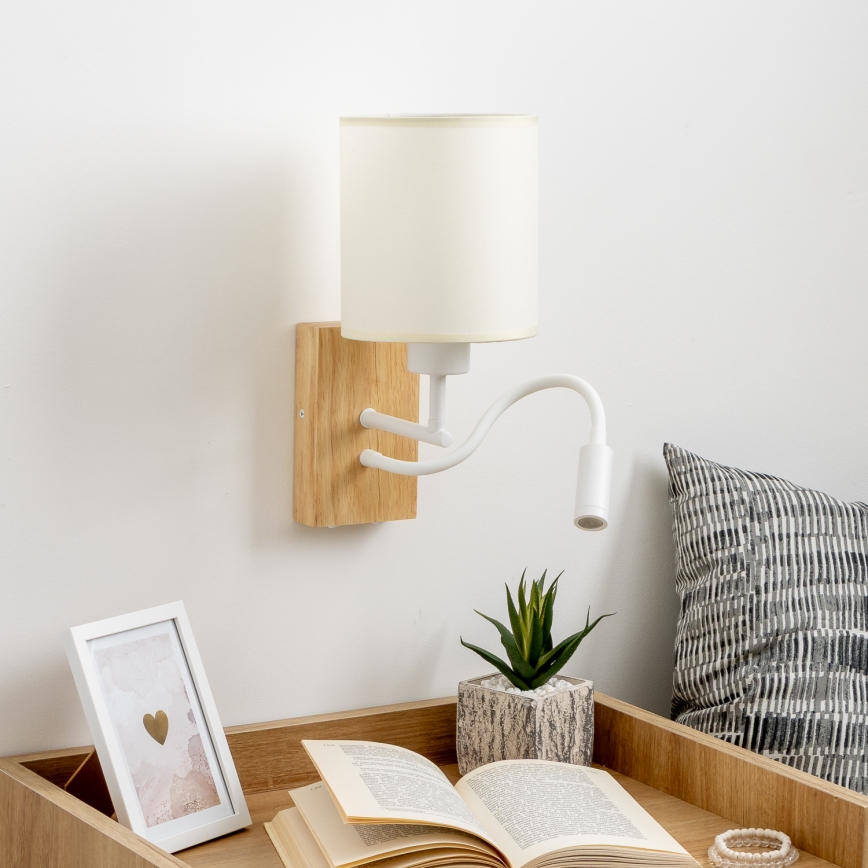 Brilagi - LED Fleksibilna stenska svetilka NUBILA WOOD 1xE27/25W/230V + LED/3W hrast/bela/krem barva