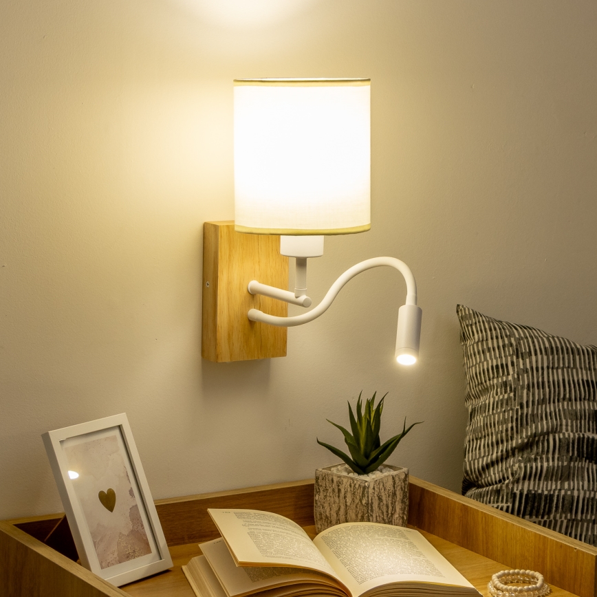 Brilagi - LED Fleksibilna stenska svetilka NUBILA WOOD 1xE27/25W/230V + LED/3W hrast/bela/krem barva