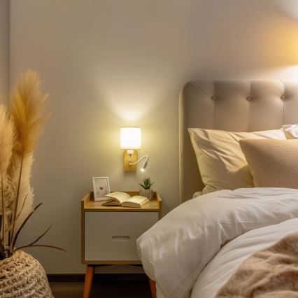 Brilagi - LED Fleksibilna stenska svetilka NUBILA WOOD 1xE27/25W/230V + LED/3W hrast/bela/krem barva