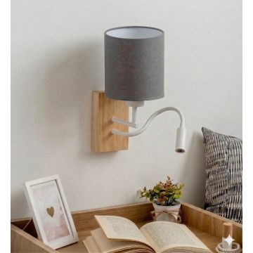 Brilagi - LED fleksibilna stenska svetilka NUBILA WOOD 1xE27/25W/230V + LED/3W hrast/bela/svetlo siva