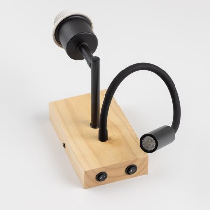 Brilagi - LED Fleksibilna stenska svetilka NUBILA WOOD 1xE27/25W/230V + LED/3W hrast/črna