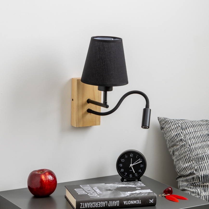 Brilagi - LED Fleksibilna stenska svetilka NUBILA WOOD 1xE27/25W/230V + LED/3W hrast/črna