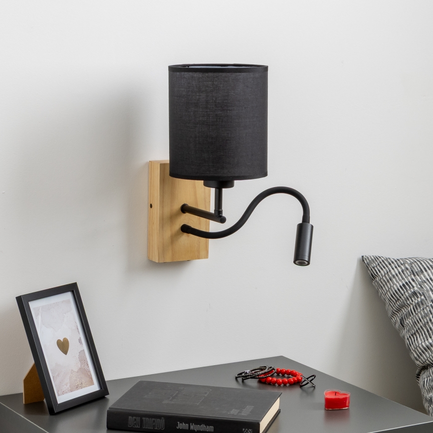 Brilagi - LED Fleksibilna stenska svetilka NUBILA WOOD 1xE27/25W/230V + LED/3W hrast/črna