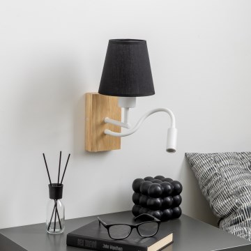 Brilagi - LED Fleksibilna stenska svetilka NUBILA WOOD 1xE27/25W/230V + LED/3W hrast/črna