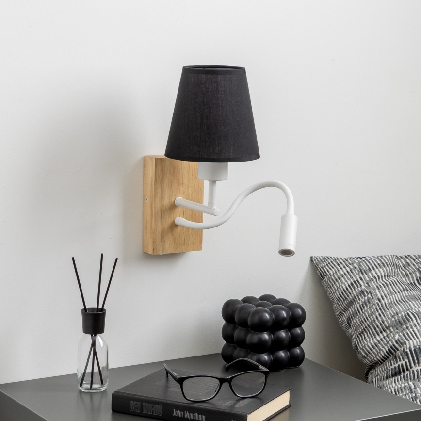 Brilagi - LED Fleksibilna stenska svetilka NUBILA WOOD 1xE27/25W/230V + LED/3W hrast/črna