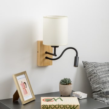 Brilagi - LED Fleksibilna stenska svetilka NUBILA WOOD 1xE27/25W/230V + LED/3W hrast/črna/krem barva
