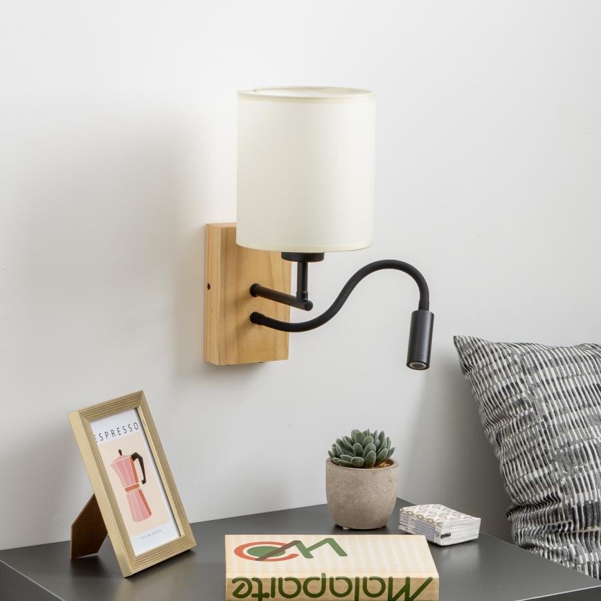 Brilagi - LED Fleksibilna stenska svetilka NUBILA WOOD 1xE27/25W/230V + LED/3W hrast/črna/krem barva