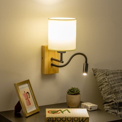 Brilagi - LED Fleksibilna stenska svetilka NUBILA WOOD 1xE27/25W/230V + LED/3W hrast/črna/krem barva