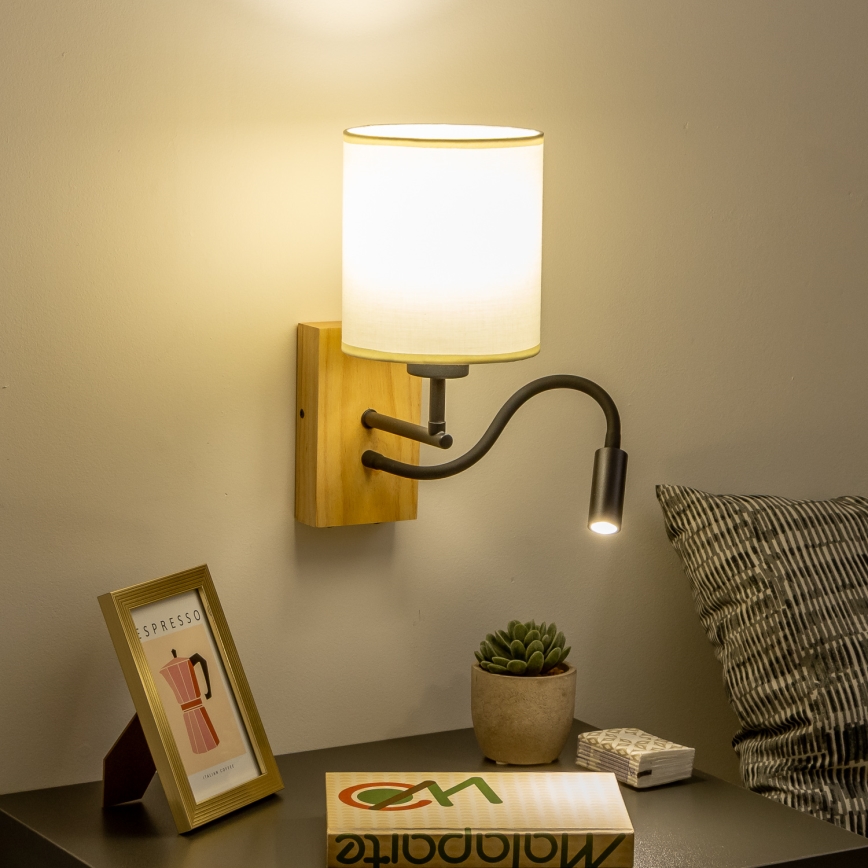 Brilagi - LED Fleksibilna stenska svetilka NUBILA WOOD 1xE27/25W/230V + LED/3W hrast/črna/krem barva
