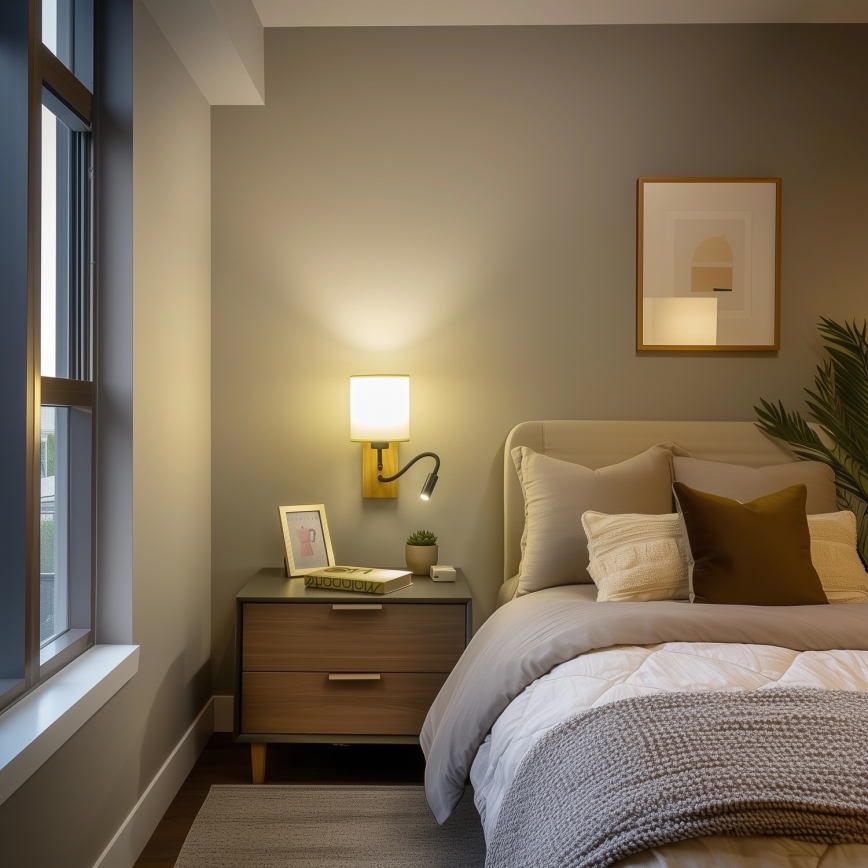 Brilagi - LED Fleksibilna stenska svetilka NUBILA WOOD 1xE27/25W/230V + LED/3W hrast/črna/krem barva