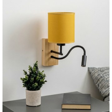 Brilagi - LED fleksibilna stenska svetilka NUBILA WOOD 1xE27/25W/230V + LED/3W hrast/črna/rumena