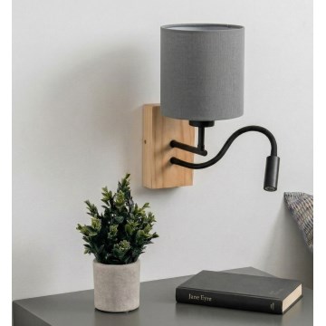 Brilagi - LED fleksibilna stenska svetilka NUBILA WOOD 1xE27/25W/230V + LED/3W hrast/črna/svetlo siva