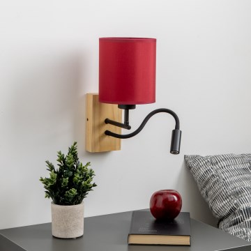 Brilagi - LED Fleksibilna stenska svetilka NUBILA WOOD 1xE27/25W/230V + LED/3W hrast/Pompejanec rdeča