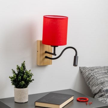 Brilagi - LED Fleksibilna stenska svetilka NUBILA WOOD 1xE27/25W/230V + LED/3W hrast/rdeča