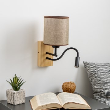 Brilagi - LED Fleksibilna stenska svetilka NUBILA WOOD 1xE27/25W/230V + LED/3W hrast/rjava