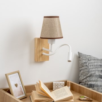 Brilagi - LED Fleksibilna stenska svetilka NUBILA WOOD 1xE27/25W/230V + LED/3W hrast/rjava