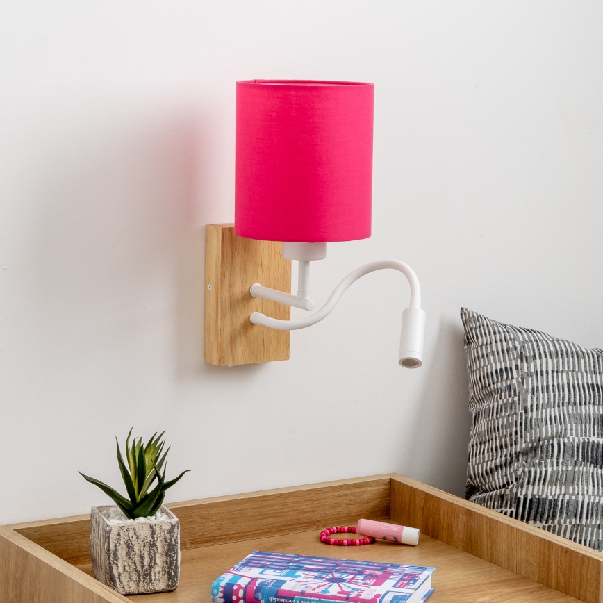 Brilagi - LED Fleksibilna stenska svetilka NUBILA WOOD 1xE27/25W/230V + LED/3W hrast/roza