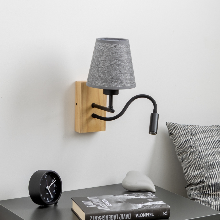 Brilagi - LED Fleksibilna stenska svetilka NUBILA WOOD 1xE27/25W/230V + LED/3W hrast/siva