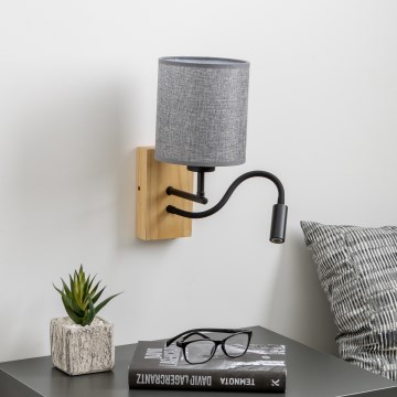 Brilagi - LED Fleksibilna stenska svetilka NUBILA WOOD 1xE27/25W/230V + LED/3W hrast/siva