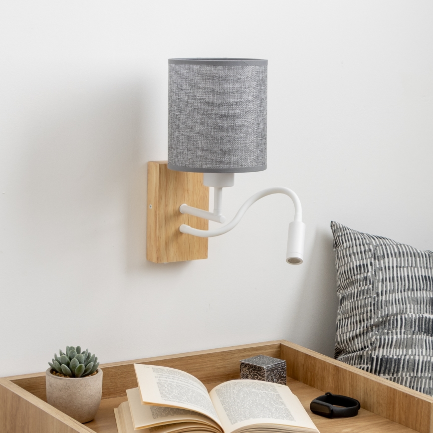 Brilagi - LED Fleksibilna stenska svetilka NUBILA WOOD 1xE27/25W/230V + LED/3W hrast/siva