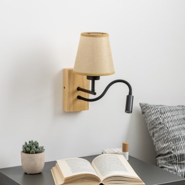 Brilagi - LED Fleksibilna stenska svetilka NUBILA WOOD 1xE27/25W/230V + LED/3W hrast/svetlo rjava