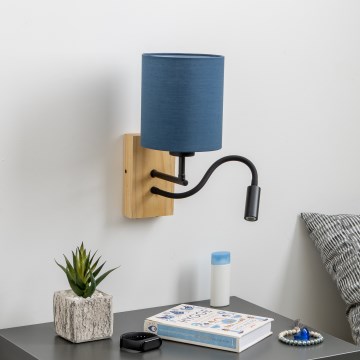 Brilagi - LED Fleksibilna stenska svetilka NUBILA WOOD 1xE27/25W/230V + LED/3W hrast/temno modra