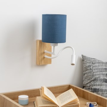 Brilagi - LED Fleksibilna stenska svetilka NUBILA WOOD 1xE27/25W/230V + LED/3W hrast/temno modra