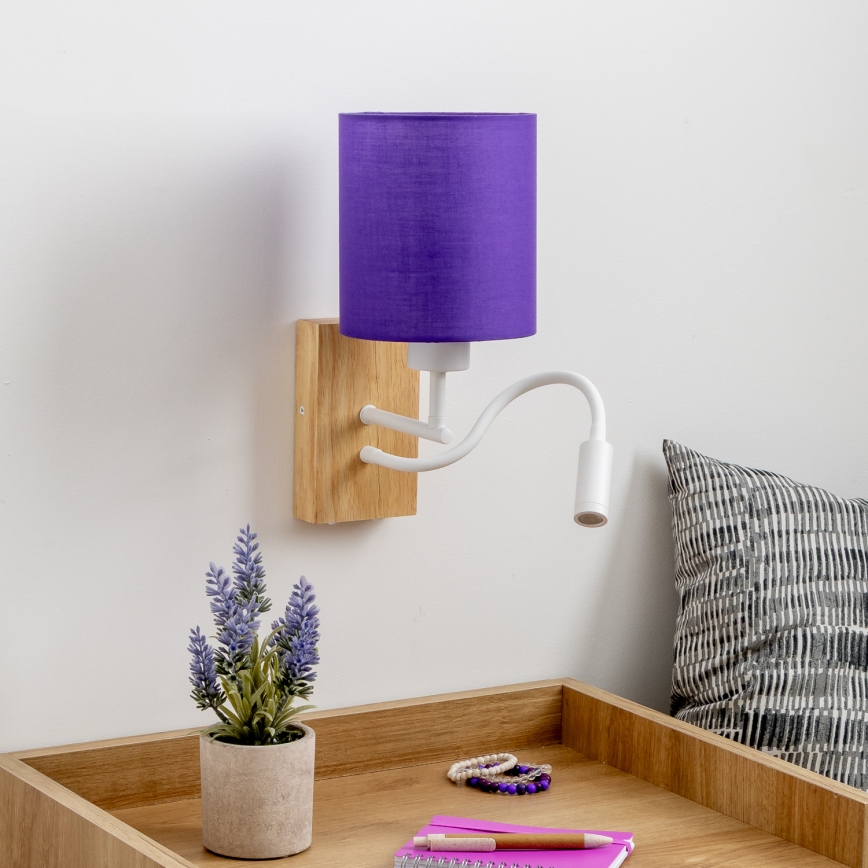 Brilagi - LED Fleksibilna stenska svetilka NUBILA WOOD 1xE27/25W/230V + LED/3W hrast/vijolična