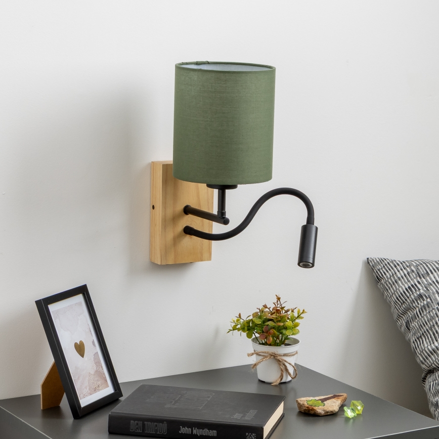 Brilagi - LED Fleksibilna stenska svetilka NUBILA WOOD 1xE27/25W/230V + LED/3W hrast/zelena