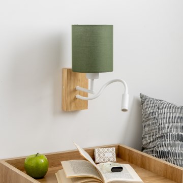 Brilagi - LED Fleksibilna stenska svetilka NUBILA WOOD 1xE27/25W/230V + LED/3W hrast/zelena