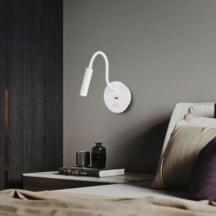 Brilagi - LED Fleksibilna stenska svetilka z USB priključkom MAYA LED/3W/230V 4000K bela