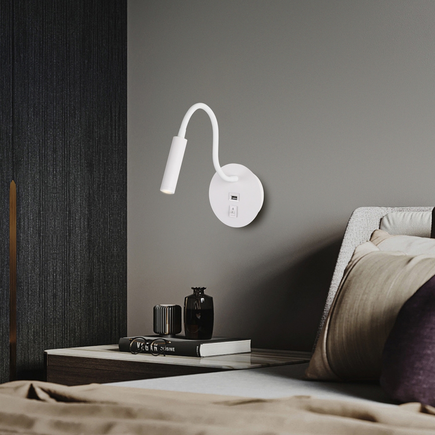 Brilagi - LED Fleksibilna stenska svetilka z USB priključkom MAYA LED/3W/230V 4000K bela