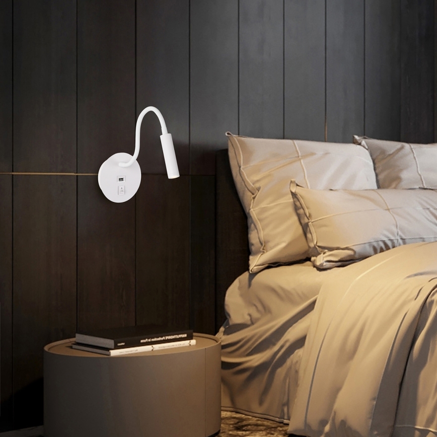 Brilagi - LED Fleksibilna stenska svetilka z USB priključkom MAYA LED/3W/230V 4000K bela