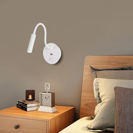 Brilagi - LED Fleksibilna stenska svetilka z USB priključkom MAYA LED/3W/230V 4000K bela