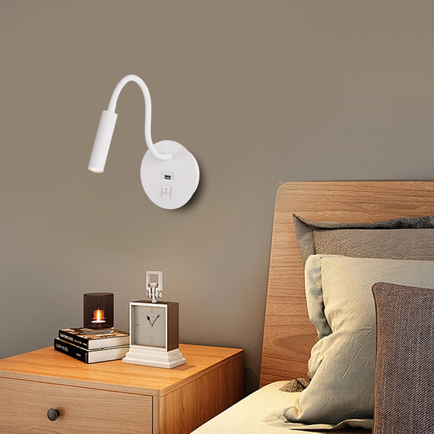 Brilagi - LED Fleksibilna stenska svetilka z USB priključkom MAYA LED/3W/230V 4000K bela