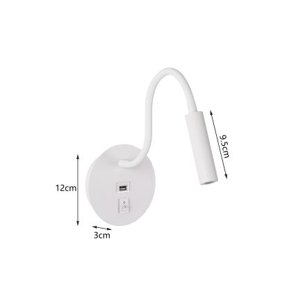 Brilagi - LED Fleksibilna stenska svetilka z USB priključkom MAYA LED/3W/230V 4000K bela