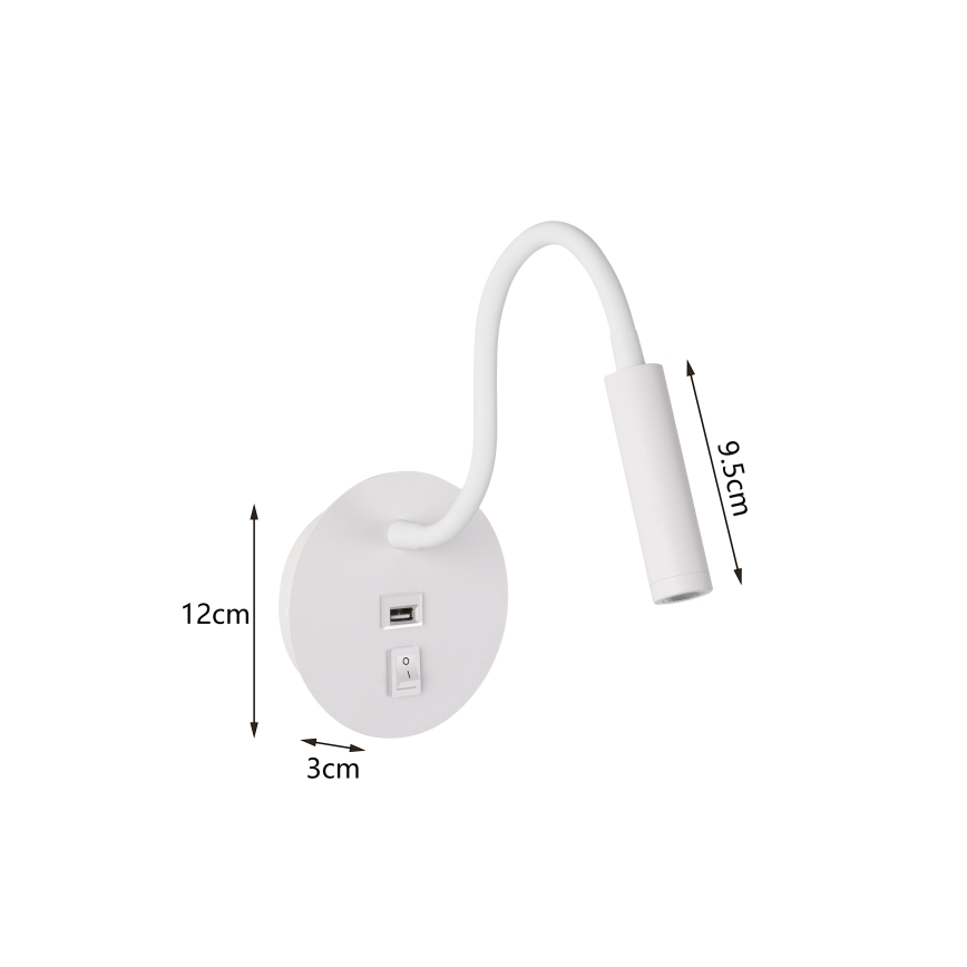 Brilagi - LED Fleksibilna stenska svetilka z USB priključkom MAYA LED/3W/230V 4000K bela