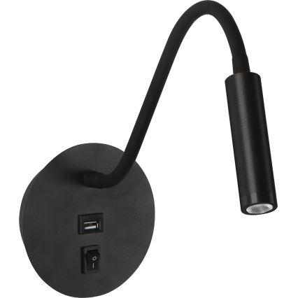 Brilagi - LED Fleksibilna stenska svetilka z USB priključkom MAYA LED/3W/230V 4000K črna