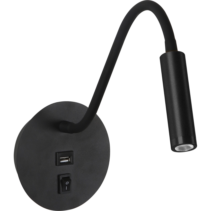 Brilagi - LED Fleksibilna stenska svetilka z USB priključkom MAYA LED/3W/230V 4000K črna