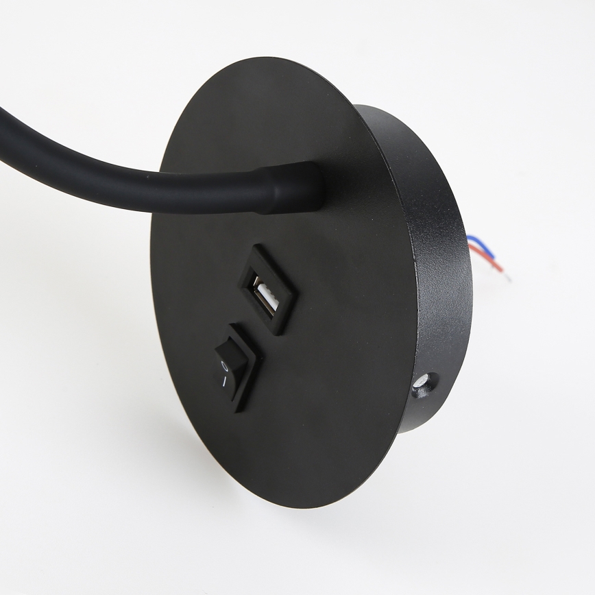 Brilagi - LED Fleksibilna stenska svetilka z USB priključkom MAYA LED/3W/230V 4000K črna