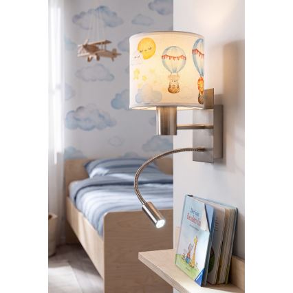 Brilagi - LED otroška prilagodljiva stenska svetilka BOBO 1xE27/25W/230V + LED/3W matiran krom/bela/živalski motivi