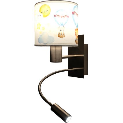 Brilagi - LED otroška prilagodljiva stenska svetilka BOBO 1xE27/25W/230V + LED/3W matiran krom/bela/živalski motivi
