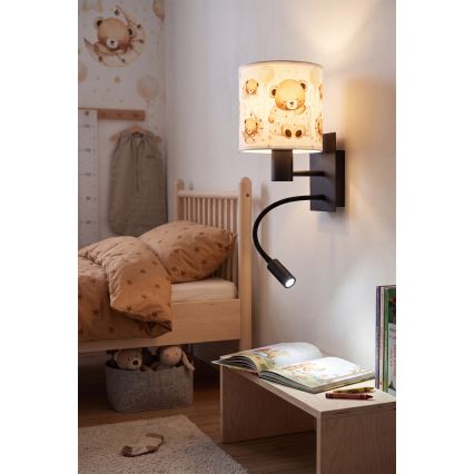Brilagi - LED otroška fleksibilna stenska svetilka BOBO 1xE27/25W/230V + LED/3W črna/bela/medvedki
