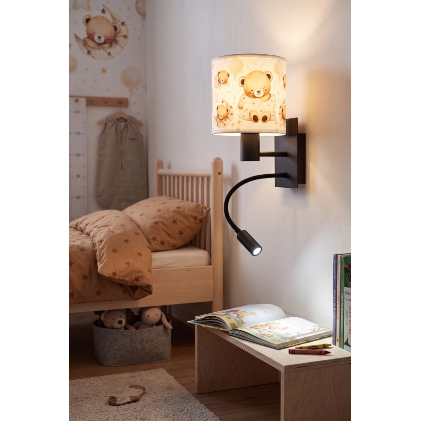 Brilagi - LED otroška fleksibilna stenska svetilka BOBO 1xE27/25W/230V + LED/3W črna/bela/medvedki