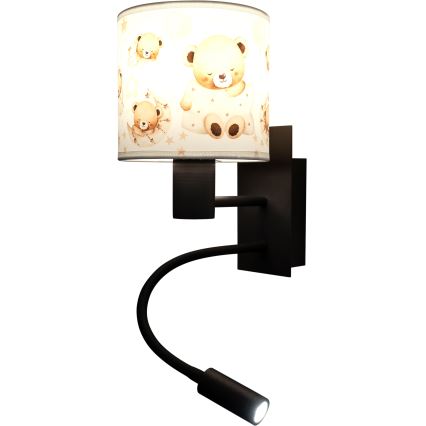 Brilagi - LED otroška fleksibilna stenska svetilka BOBO 1xE27/25W/230V + LED/3W črna/bela/medvedki