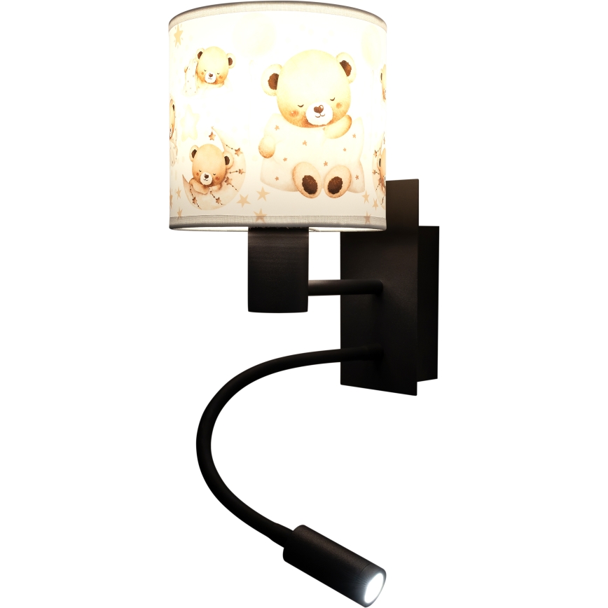 Brilagi - LED otroška fleksibilna stenska svetilka BOBO 1xE27/25W/230V + LED/3W črna/bela/medvedki