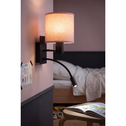 Brilagi - LED prilagodljiva stenska svetilka BOBO 1xE27/25W/230V + LED/3W črna/rožnata